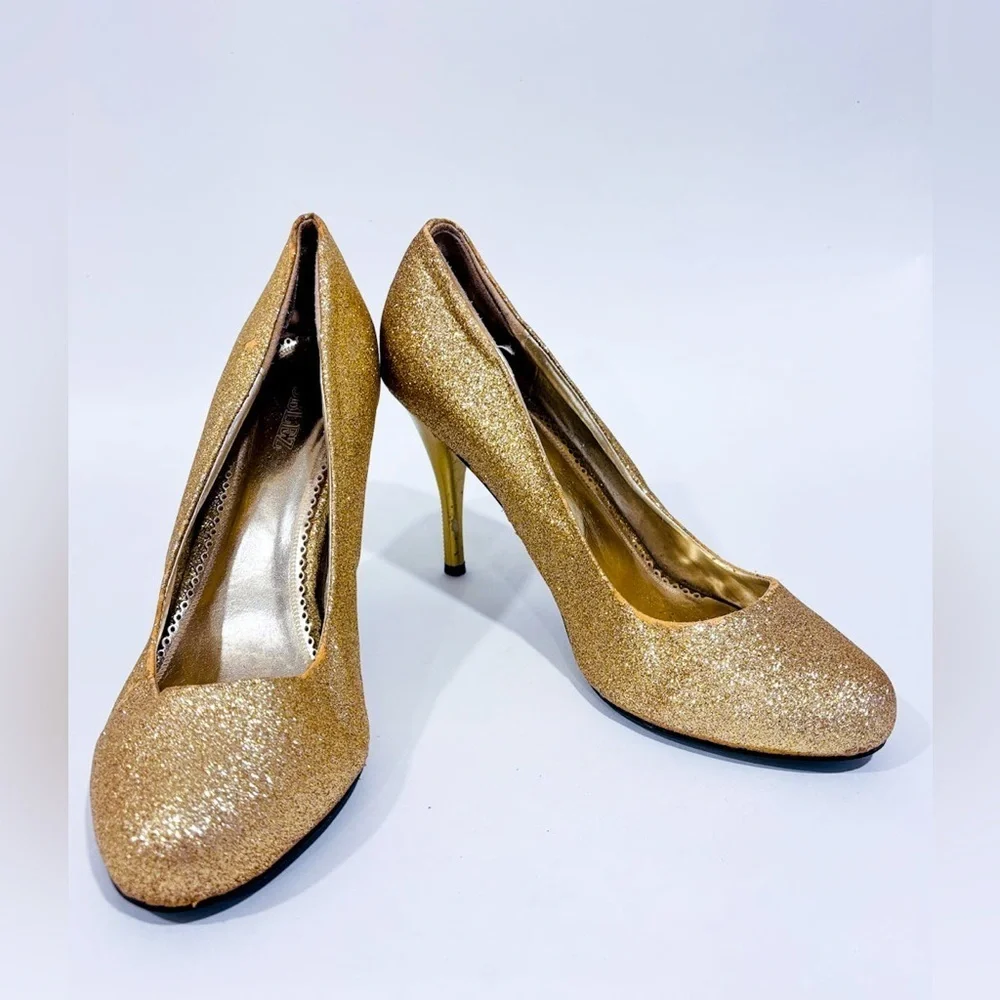 Noblez Gold Glitter High Heels Size 9.5 - Picture 2 of 8